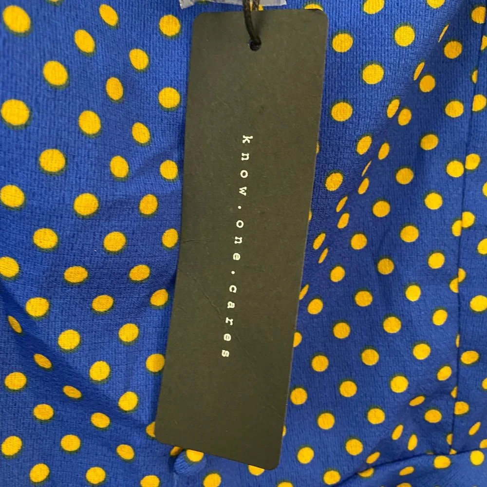Blue Polka Dot Sweetheart Neck Peplum Long Sleeve Top - Size Large - Picture 9 of 10